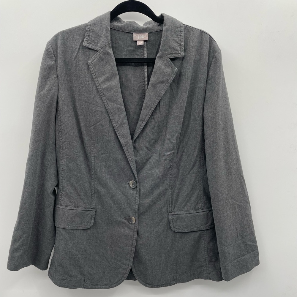 J Jill grey cotton/polyester long 2 button blazer